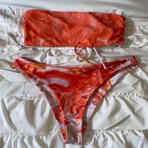 marble strapless bikini set